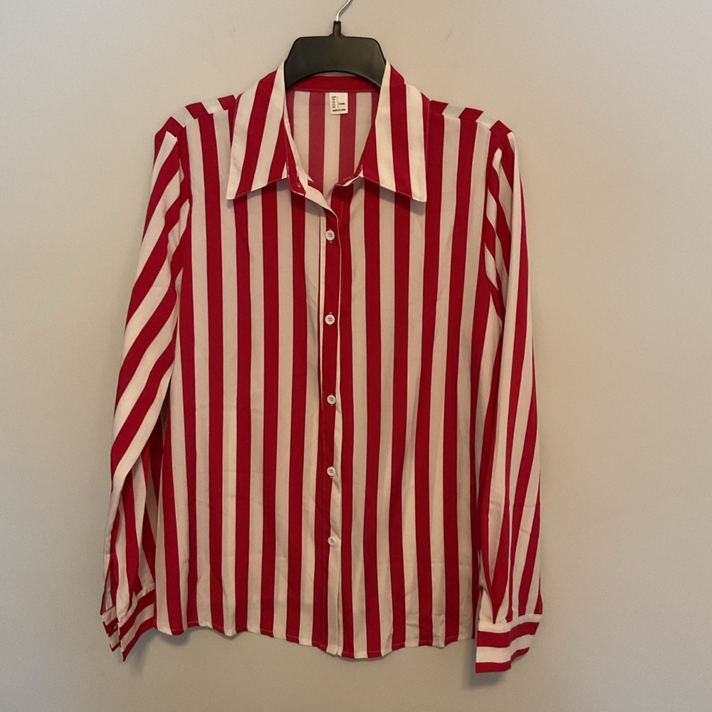 Chic Red and White Striped Button Down Shirt